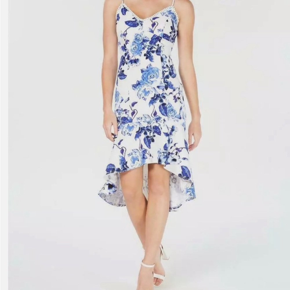 JUMP Womens White Spaghetti Strap Midi Hi-Lo Cocktail Dress